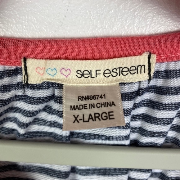 Self Esteem Criss Cross Back T-Shirt Women's Junior XL Black White Striped - Picture 3 of 8